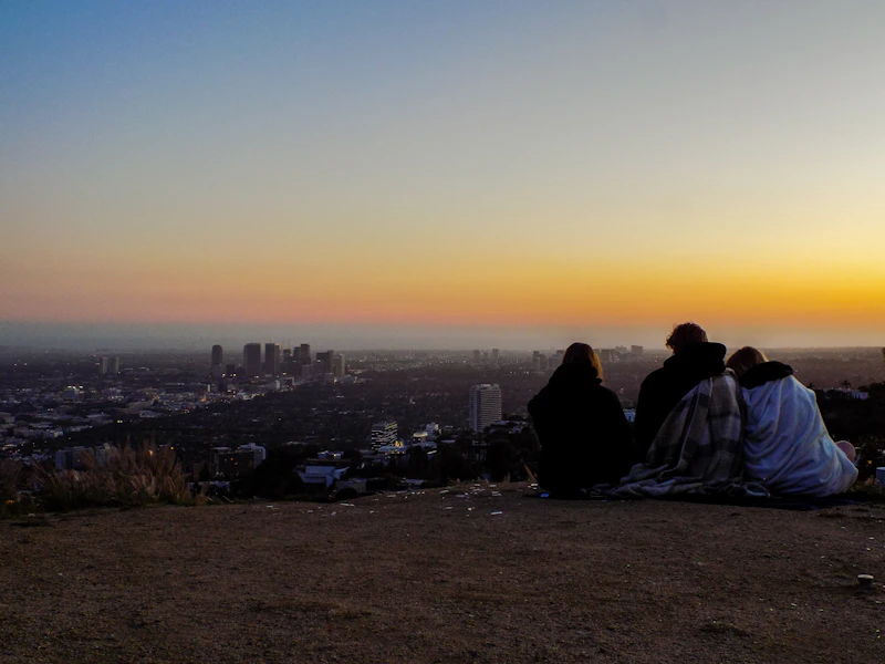 people sitting on ground during sunset