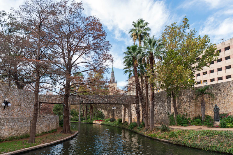 a river running through a lush green park