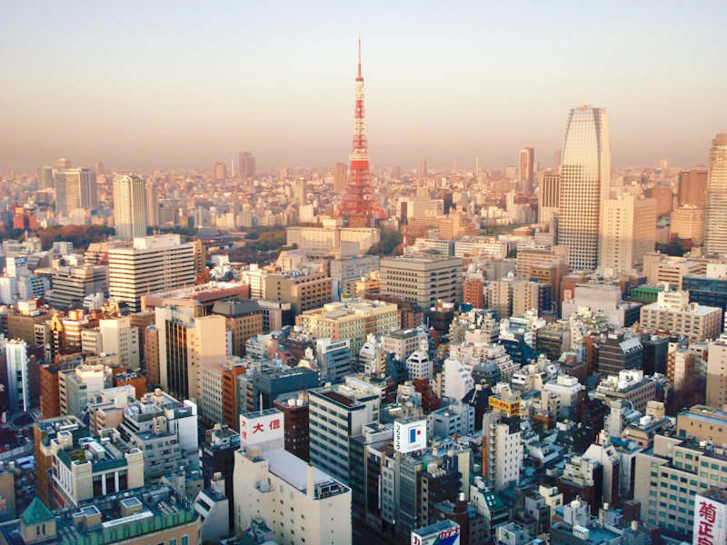a city with a tall tower