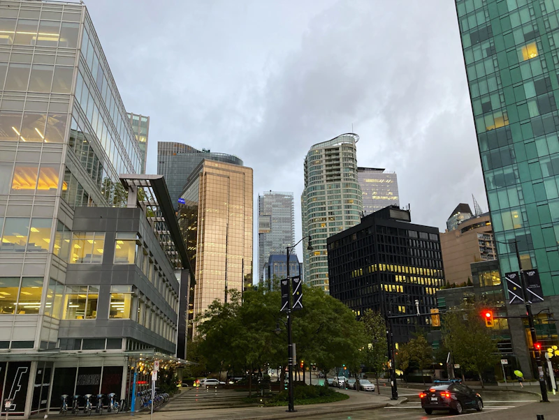 a group of tall buildings sitting next to each other